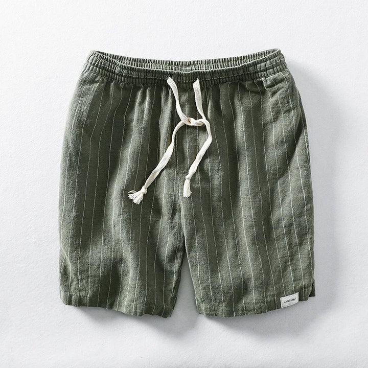 Pinstripe Cotton-Linen Drawstring Shorts
