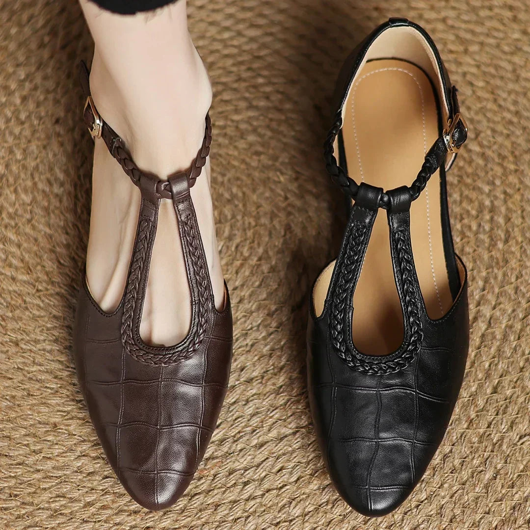 Braided Leather Low Heels