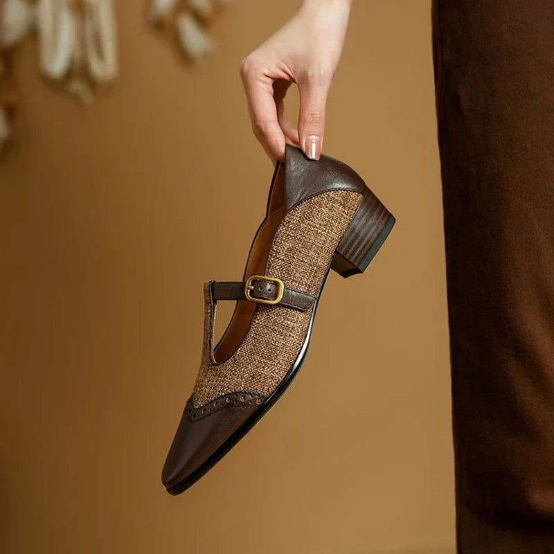Two-Tone Brogue T-Bar Flats