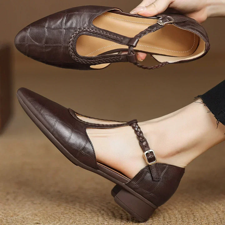 Braided Leather Low Heels