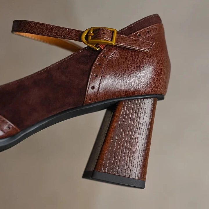 Suede Buckle Block Heels