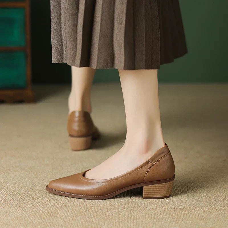 Pointed Leather Court Heels