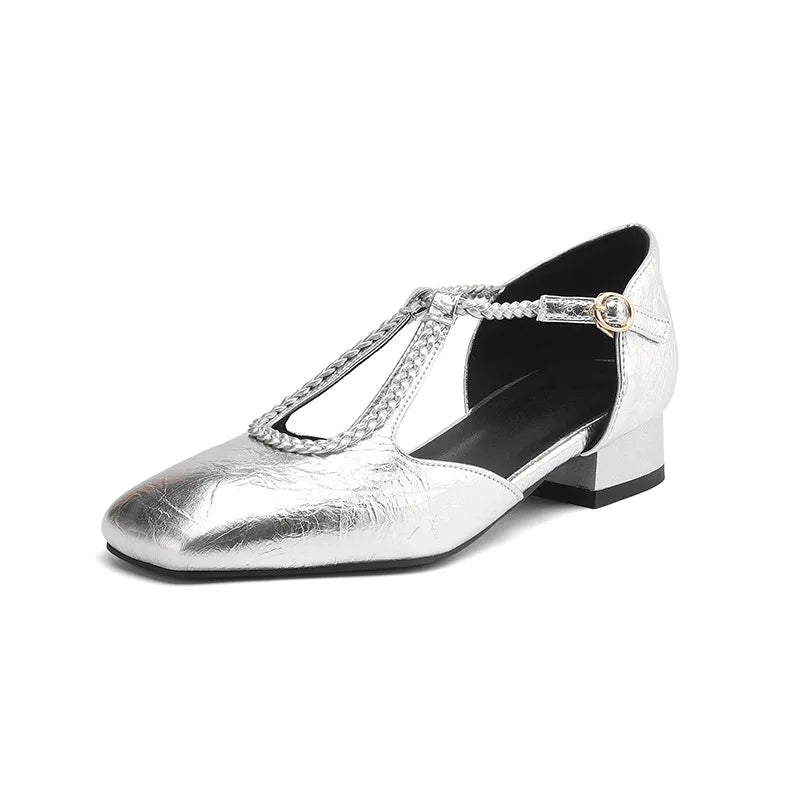 Woven T-Bar Leather Flats