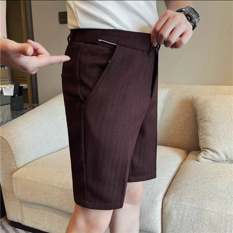 Tailored Waffle-Texture Shorts