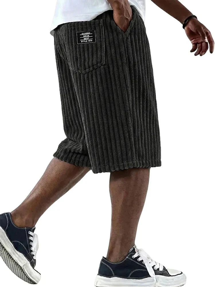 Knee-Length Corduroy Drawstring Shorts