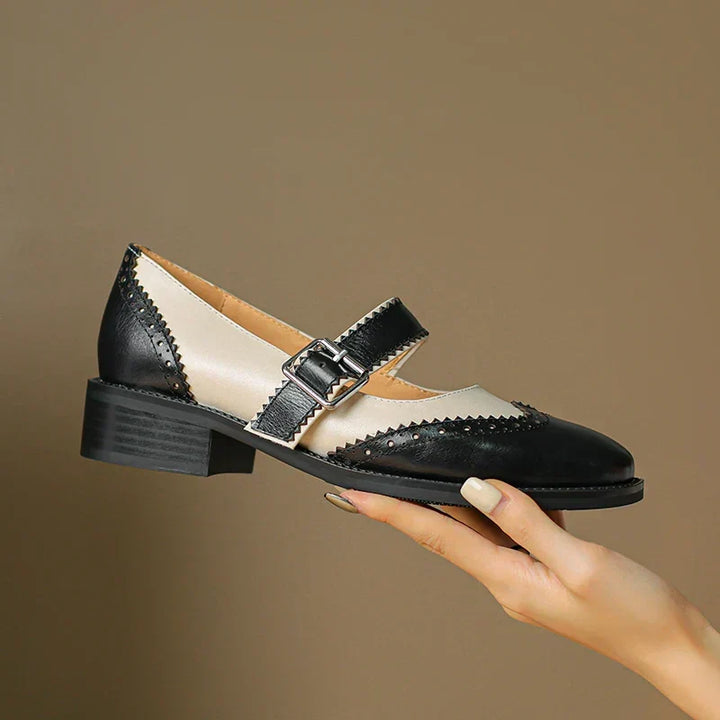 Two-Tone Brogue Buckle Flats