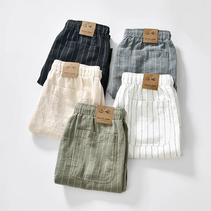 Pinstripe Linen Turn-Up Shorts