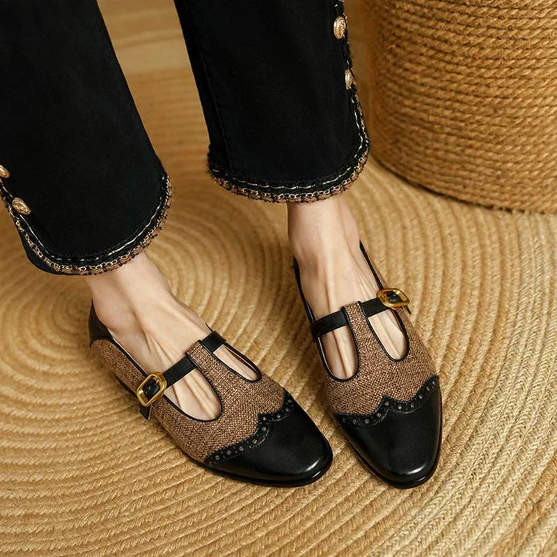 Two-Tone Brogue T-Bar Flats