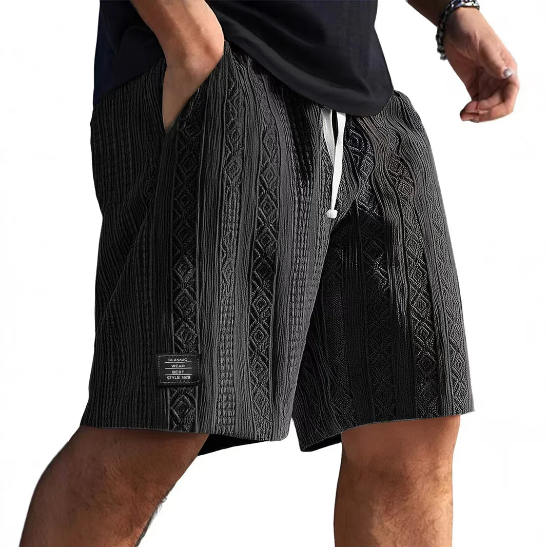 Textured Jacquard Drawstring Shorts