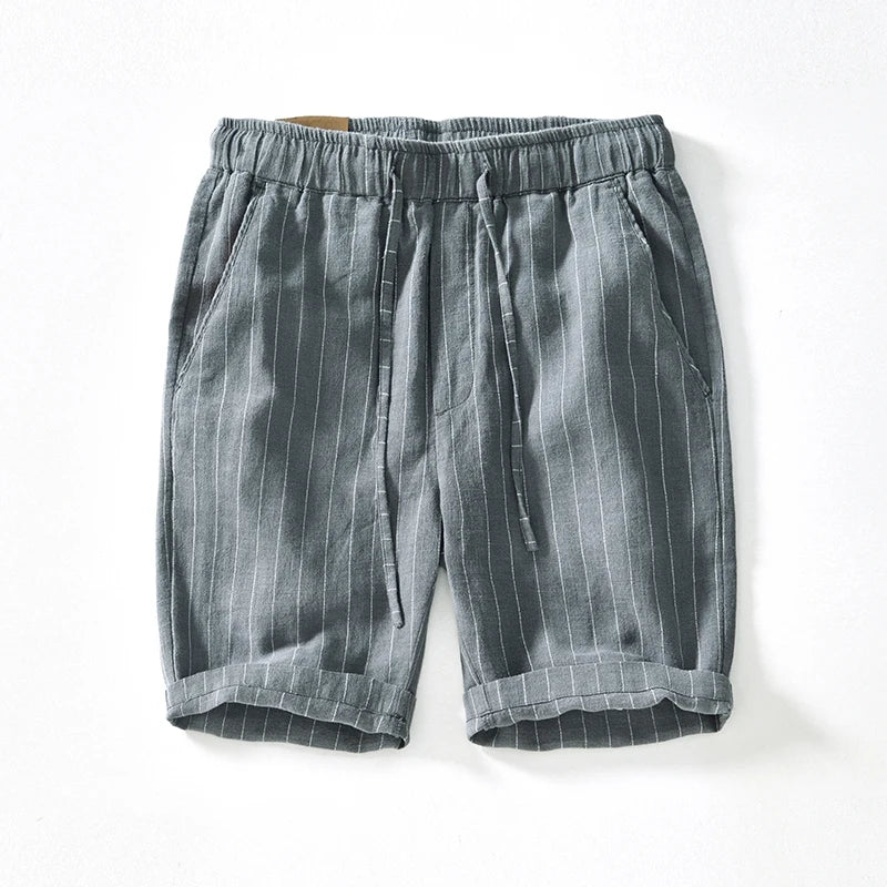 Pinstripe Linen Turn-Up Shorts