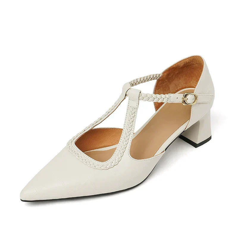 Pointed T-Strap Block Heels