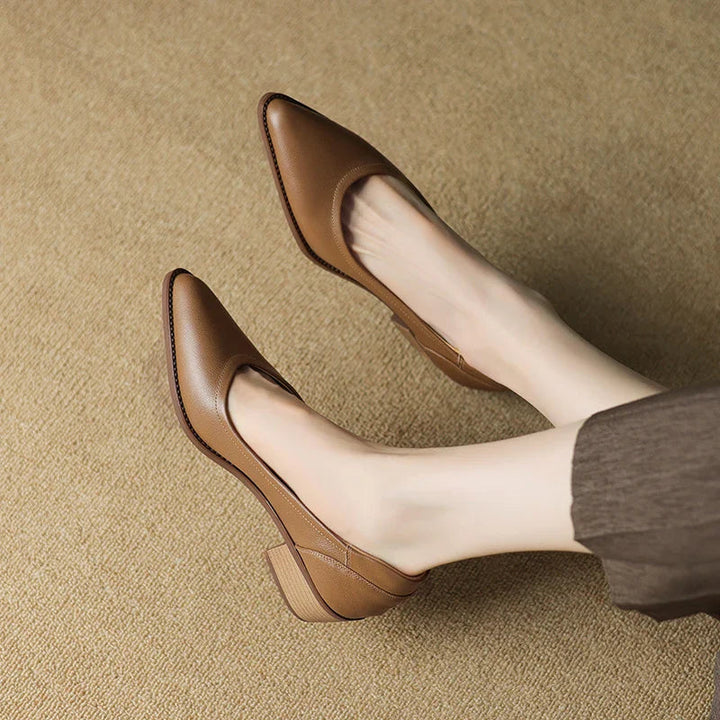 Pointed Leather Court Heels