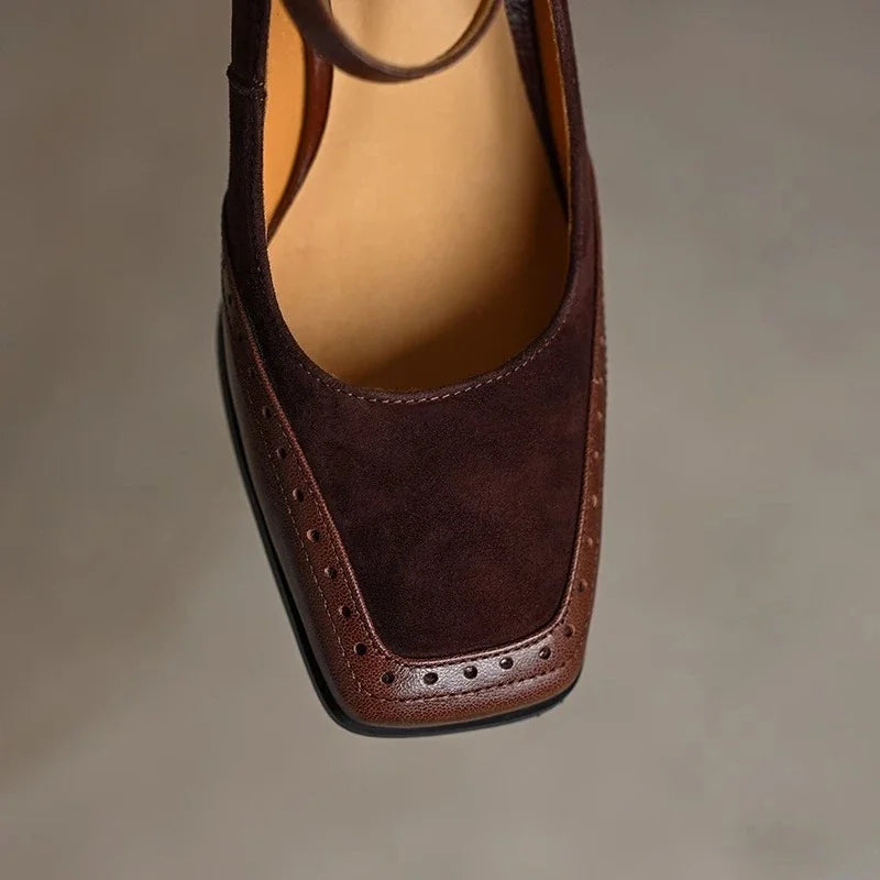 Suede Buckle Block Heels