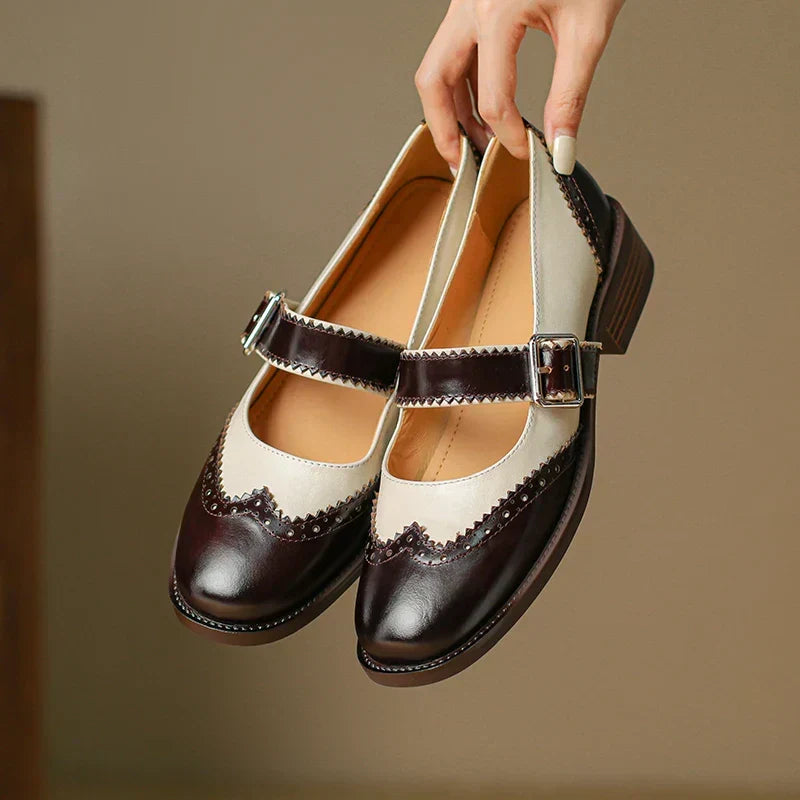 Two-Tone Brogue Buckle Flats