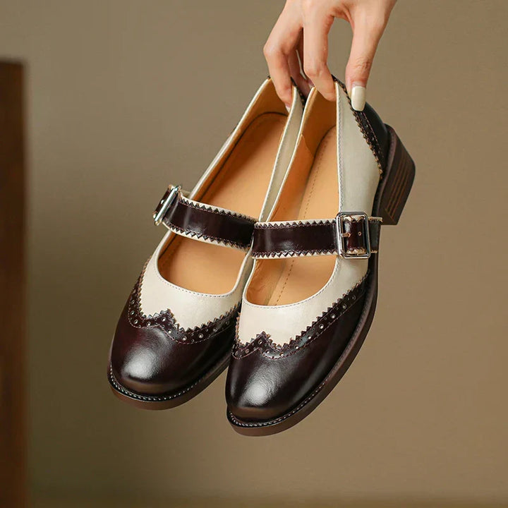 Two-Tone Brogue Buckle Flats