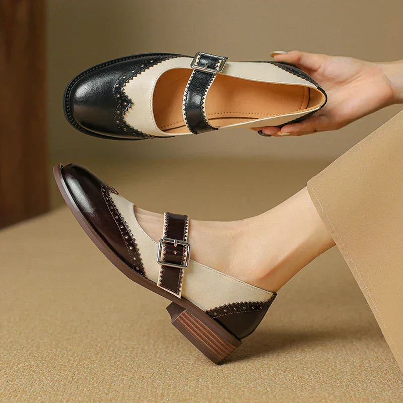 Two-Tone Brogue Buckle Flats
