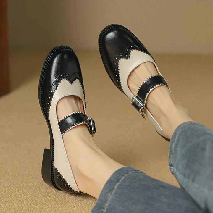 Two-Tone Brogue Buckle Flats