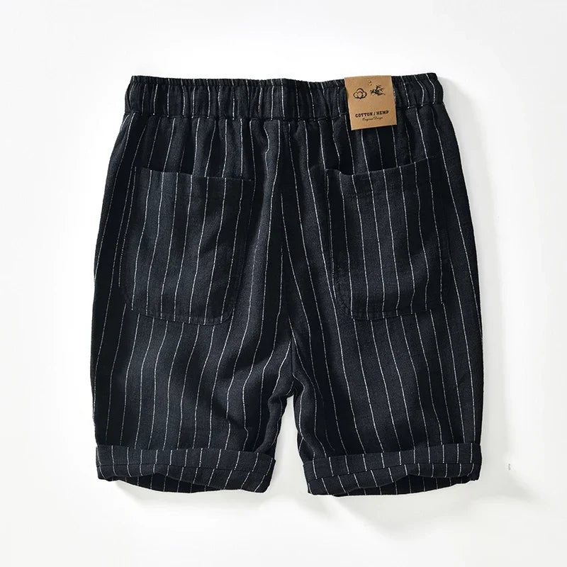 Pinstripe Linen Turn-Up Shorts
