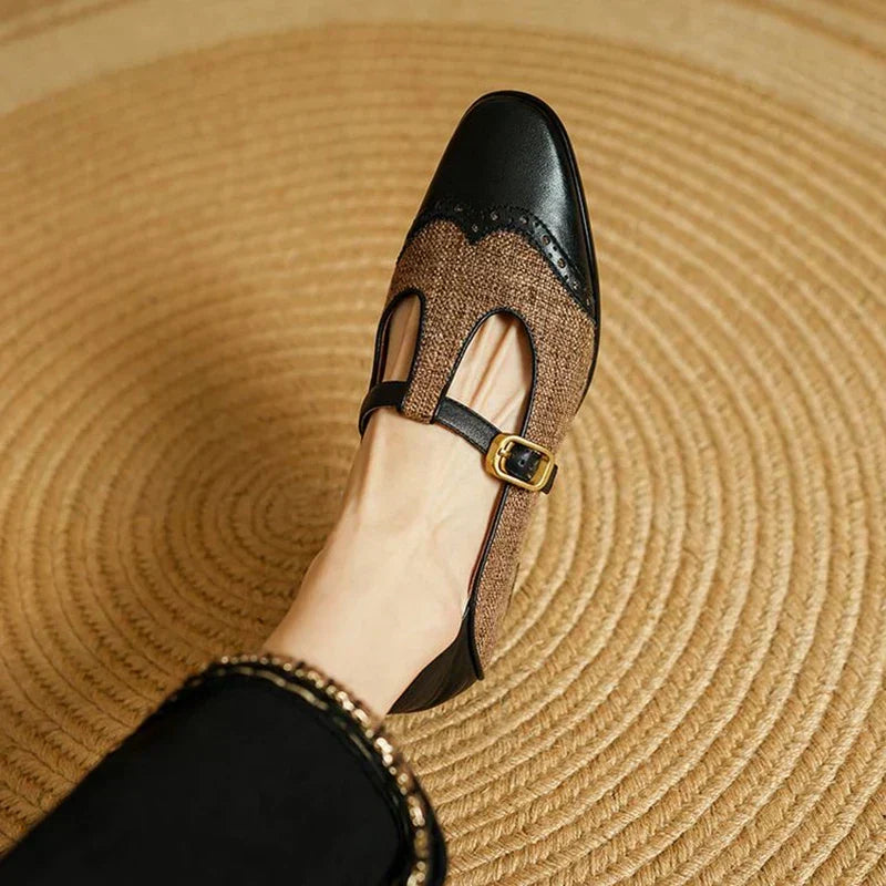 Two-Tone Brogue T-Bar Flats