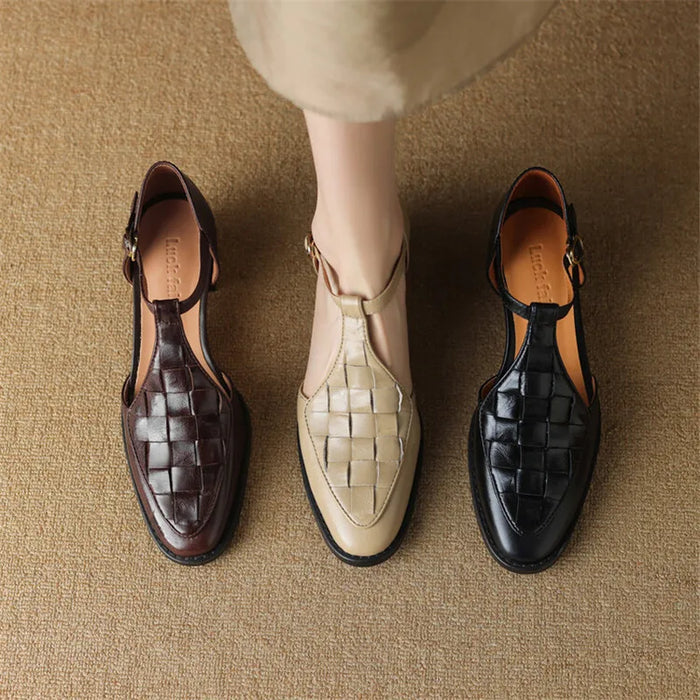 Woven Leather Block Heels