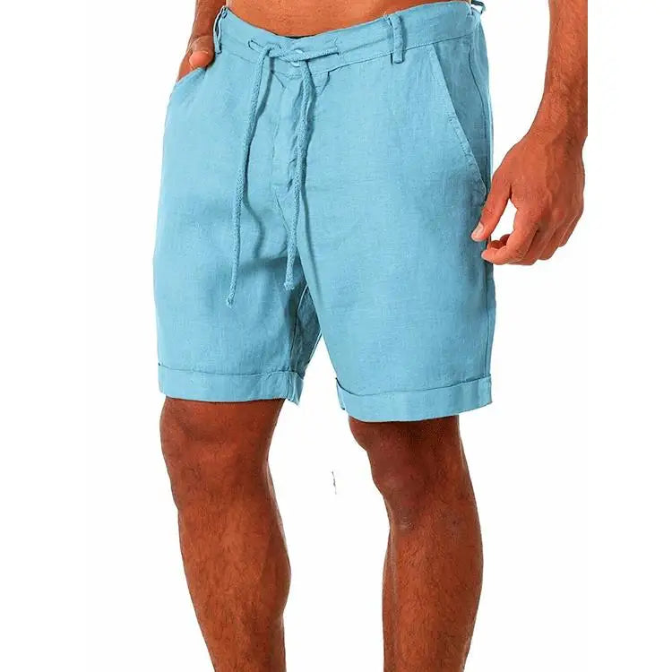 Rolled-Hem Linen Drawstring Shorts