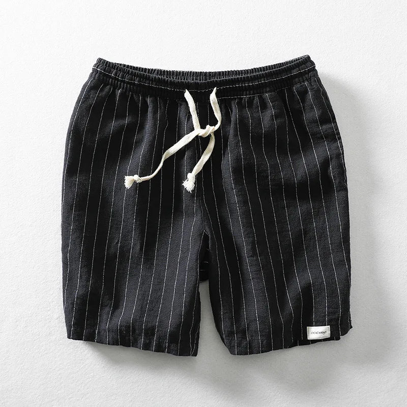 Pinstripe Cotton-Linen Drawstring Shorts