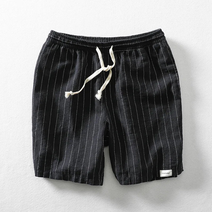 Pinstripe Cotton-Linen Drawstring Shorts