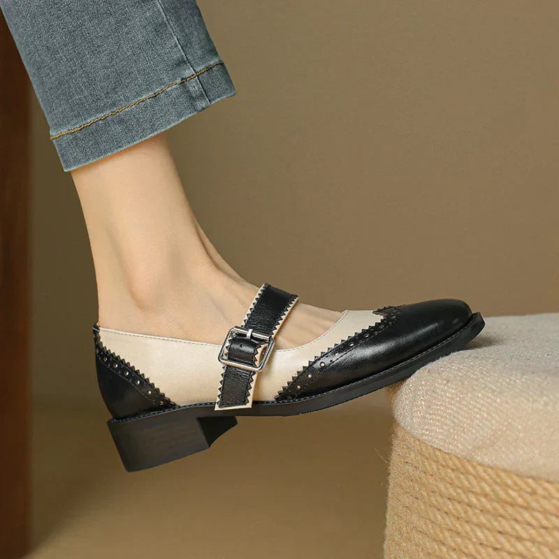 Two-Tone Brogue Buckle Flats