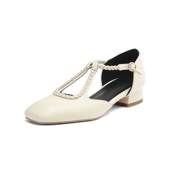 Woven T-Bar Leather Flats