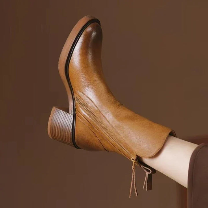 Leather Block-Heel Ankle Boots
