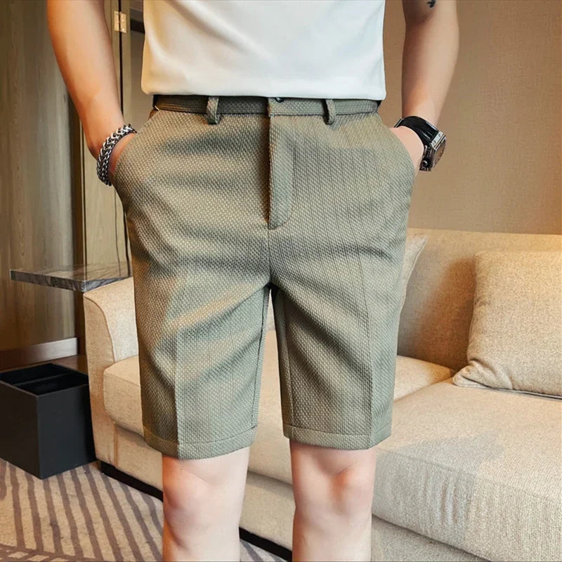 Tailored Waffle-Texture Shorts