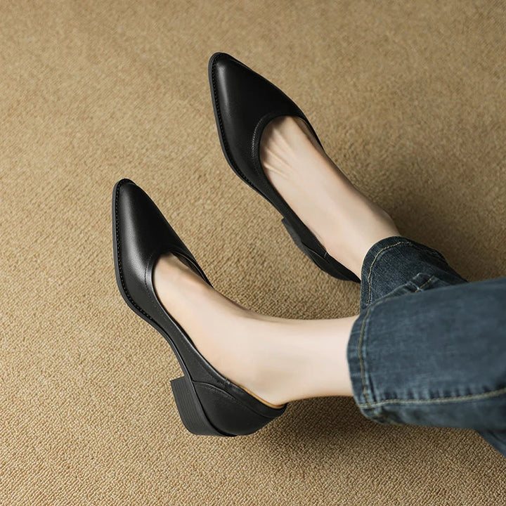 Pointed Leather Court Heels