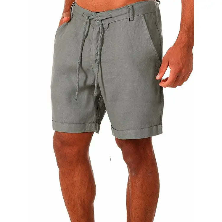 Rolled-Hem Linen Drawstring Shorts