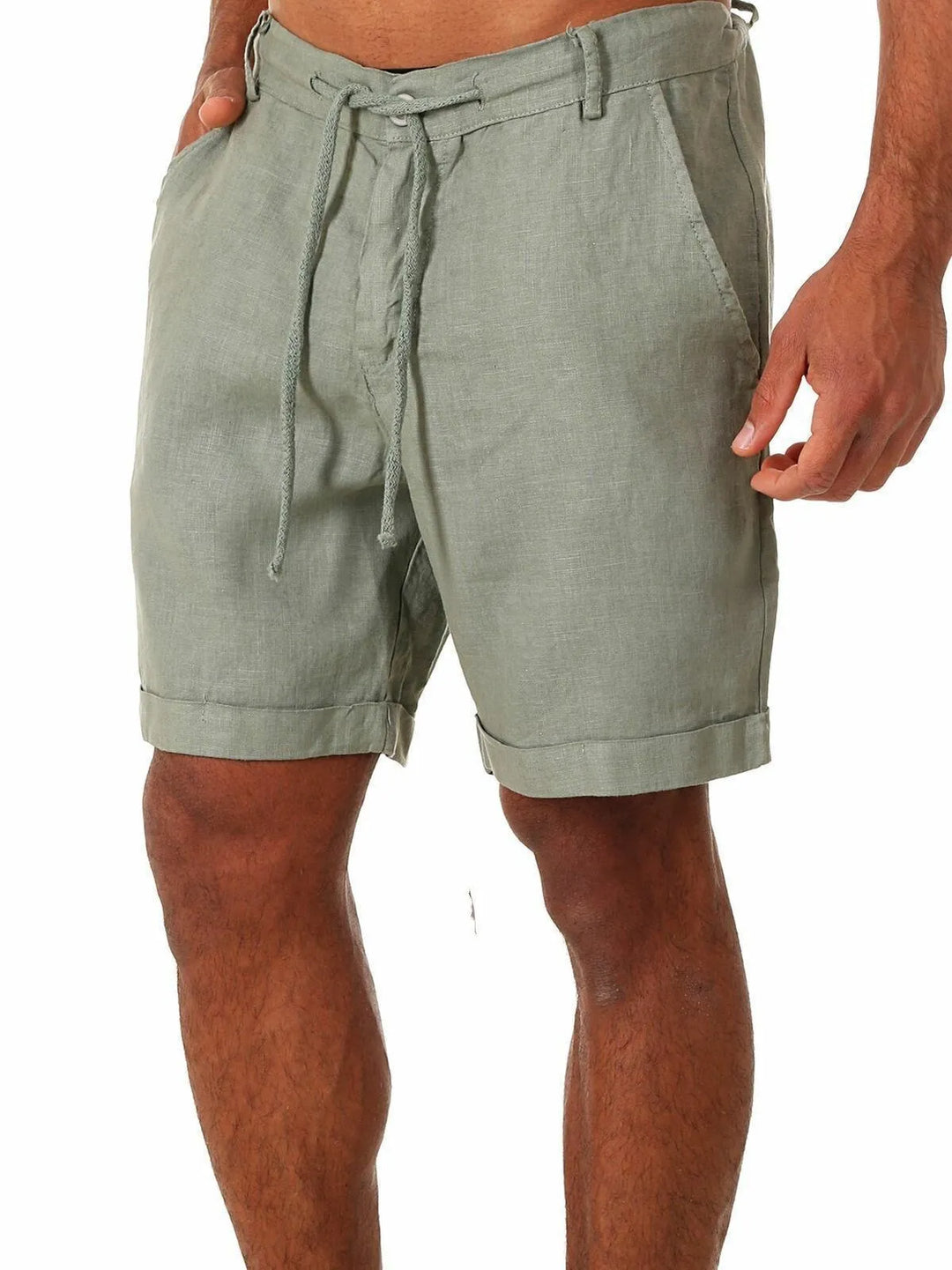 Rolled-Hem Linen Drawstring Shorts