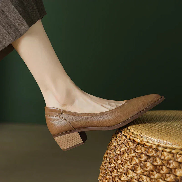 Pointed Leather Court Heels