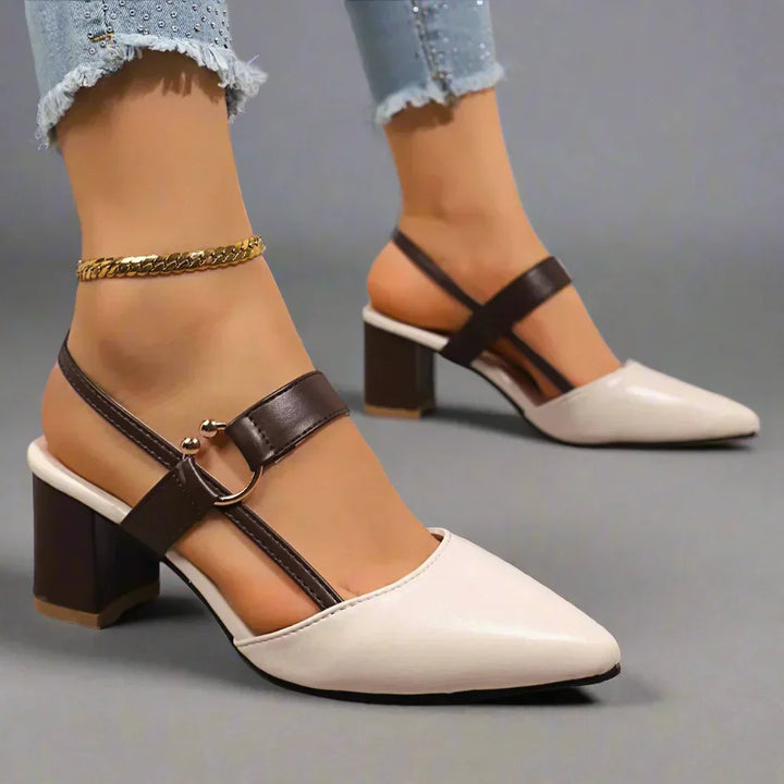 Leather Ring-Strap Slingback Heels