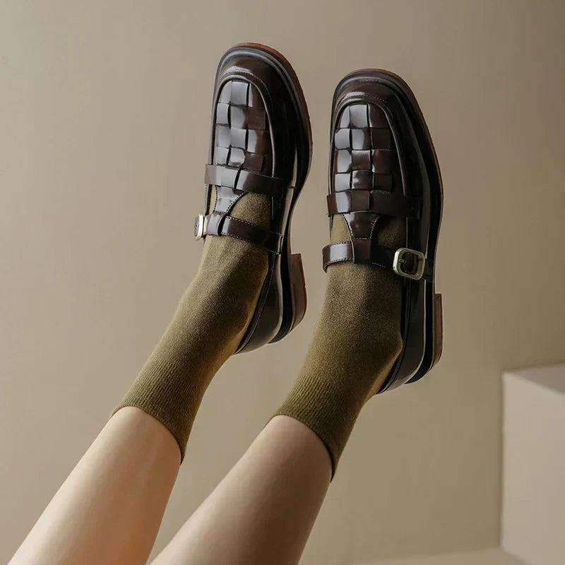 Woven Cage Leather Loafers