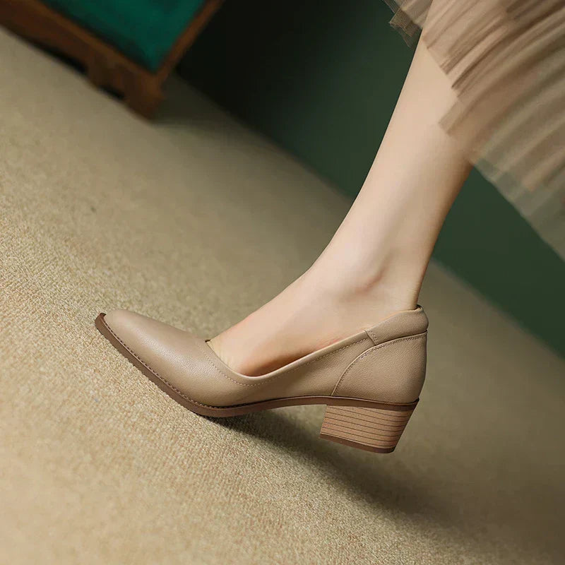 Pointed Leather Court Heels