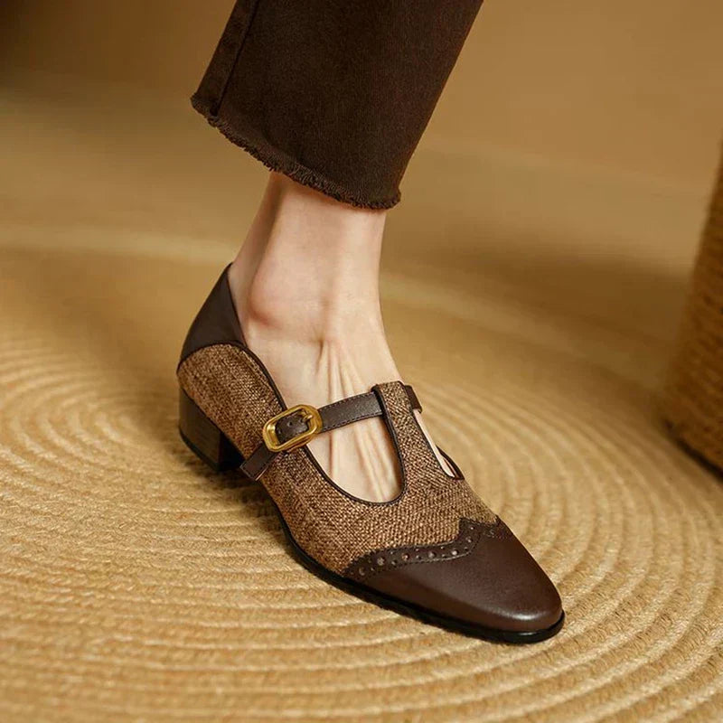 Two-Tone Brogue T-Bar Flats
