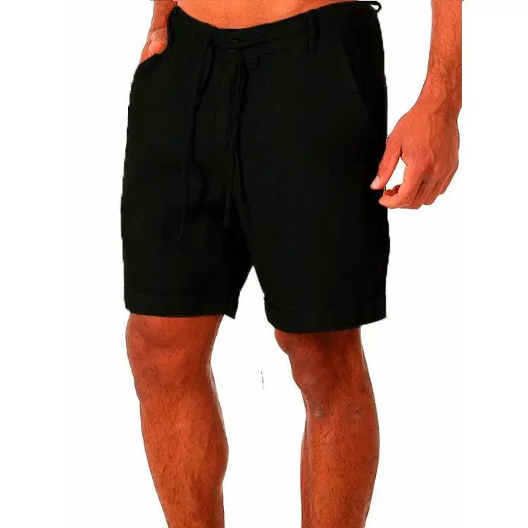 Rolled-Hem Linen Drawstring Shorts