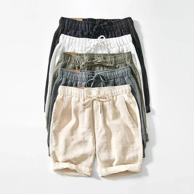 Pinstripe Linen Turn-Up Shorts