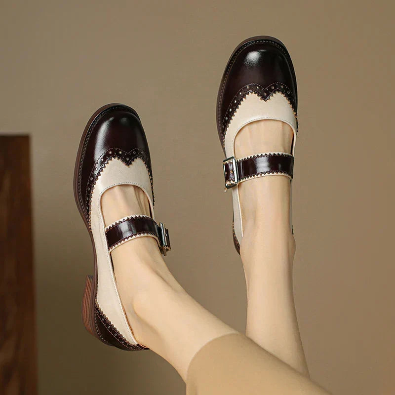 Two-Tone Brogue Buckle Flats