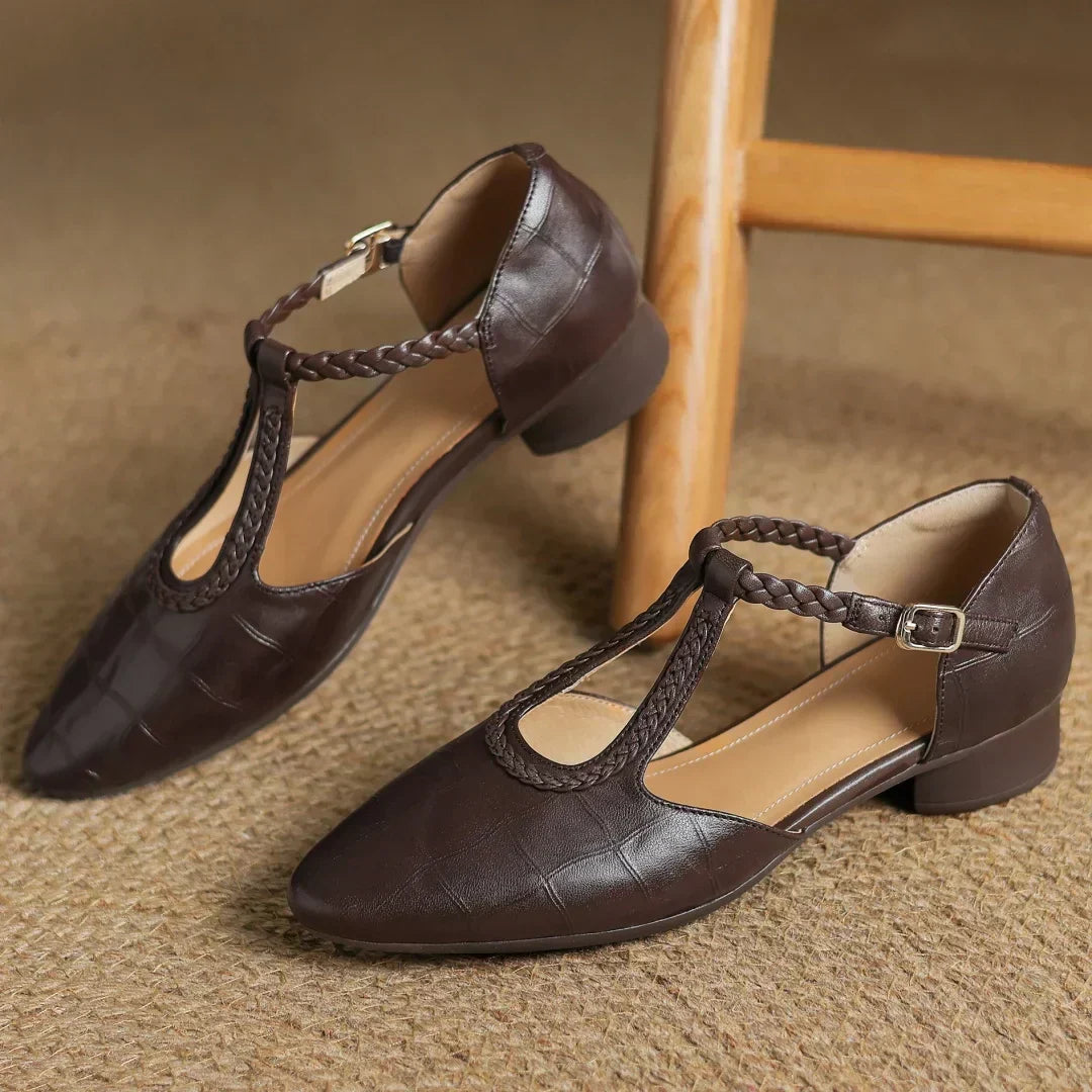 Braided Leather Low Heels