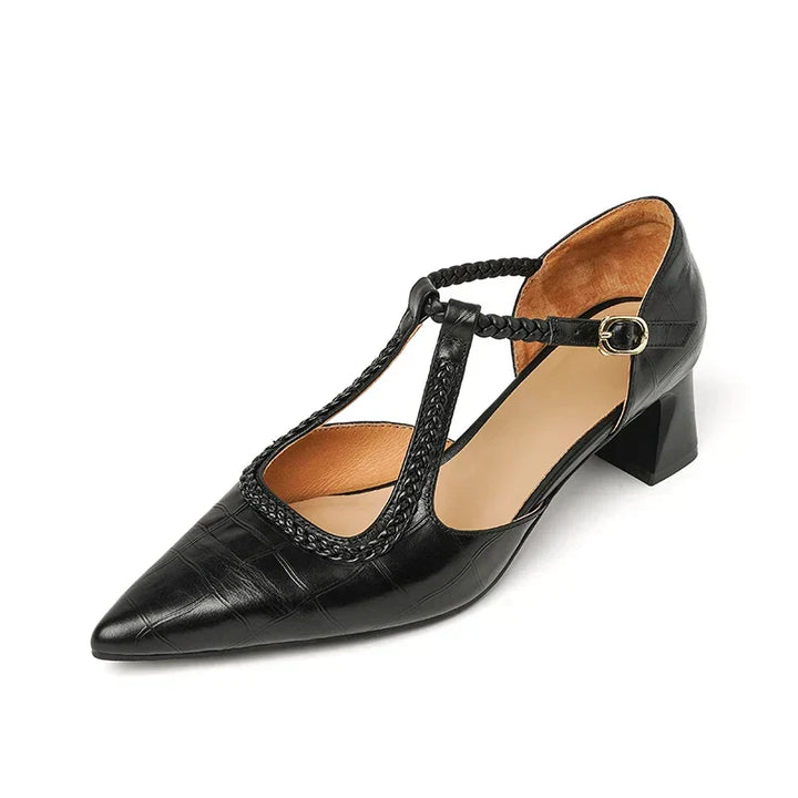 Pointed T-Strap Block Heels