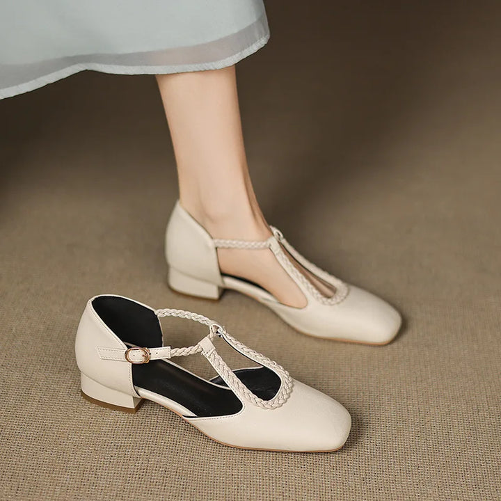 Woven T-Bar Leather Flats