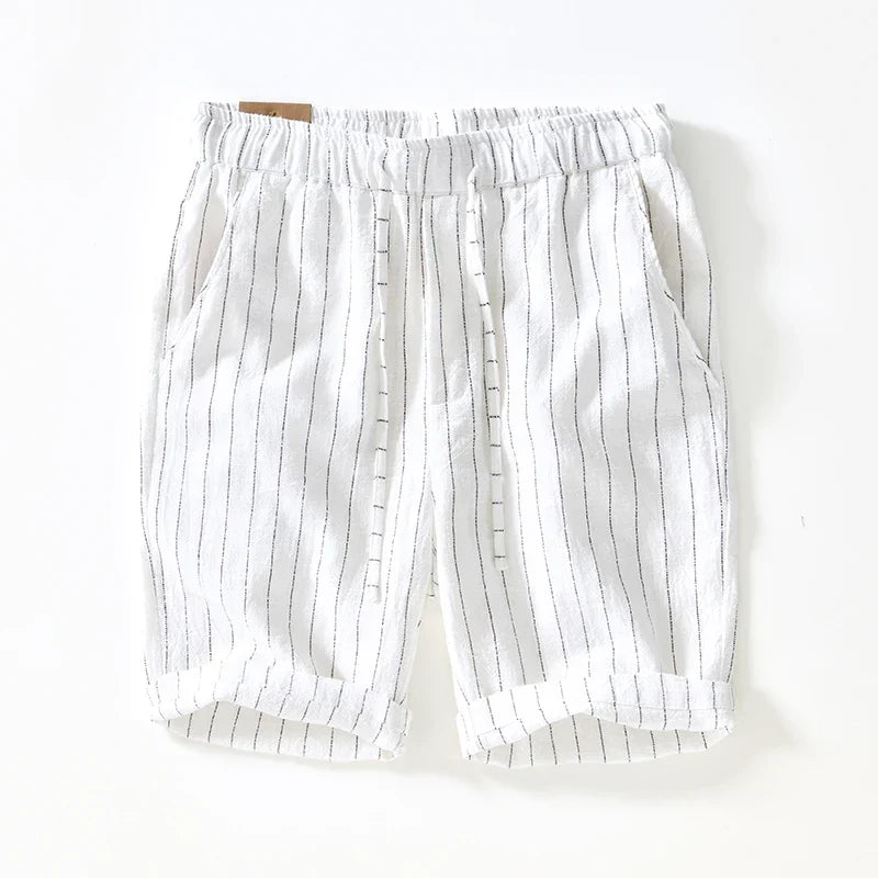 Pinstripe Linen Turn-Up Shorts