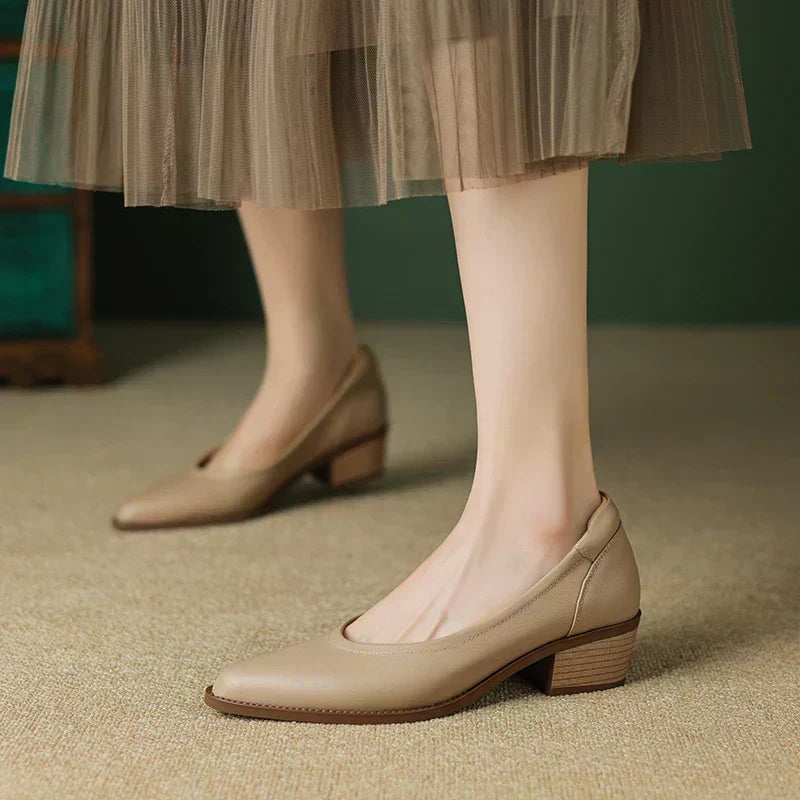 Pointed Leather Court Heels