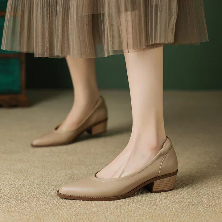 Pointed Leather Court Heels