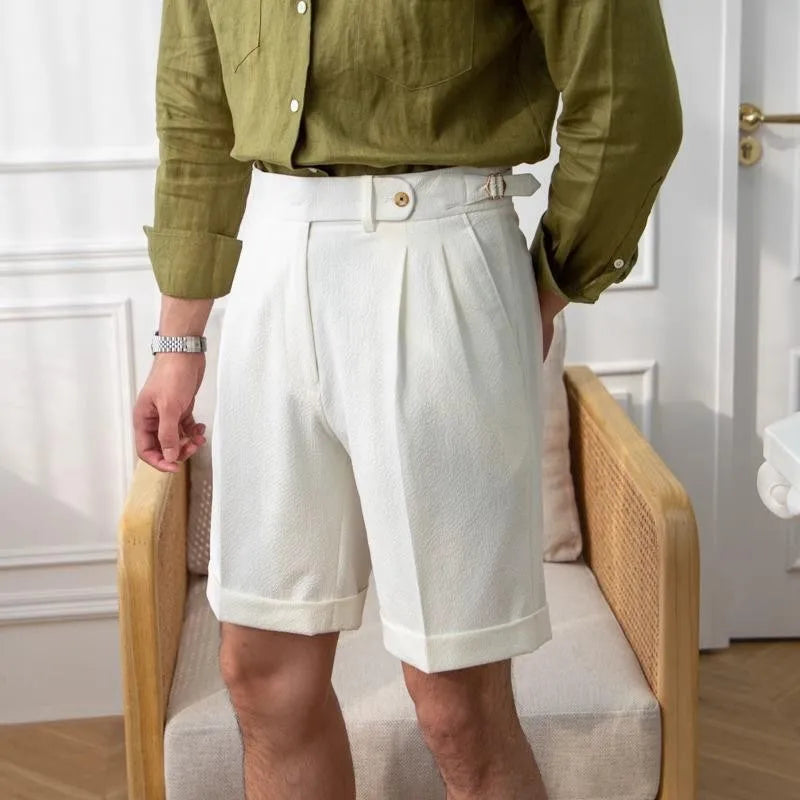 High-Rise Pleated Side-Adjuster Shorts