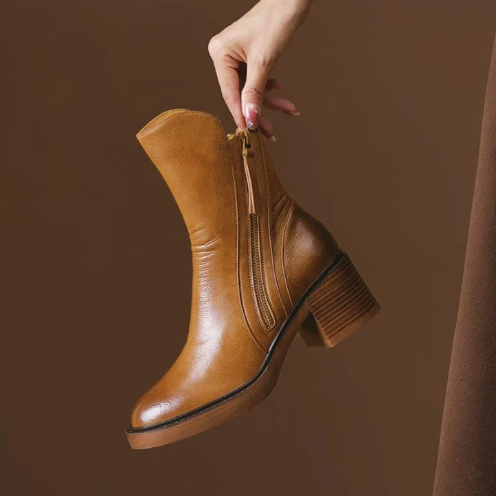 Leather Block-Heel Ankle Boots